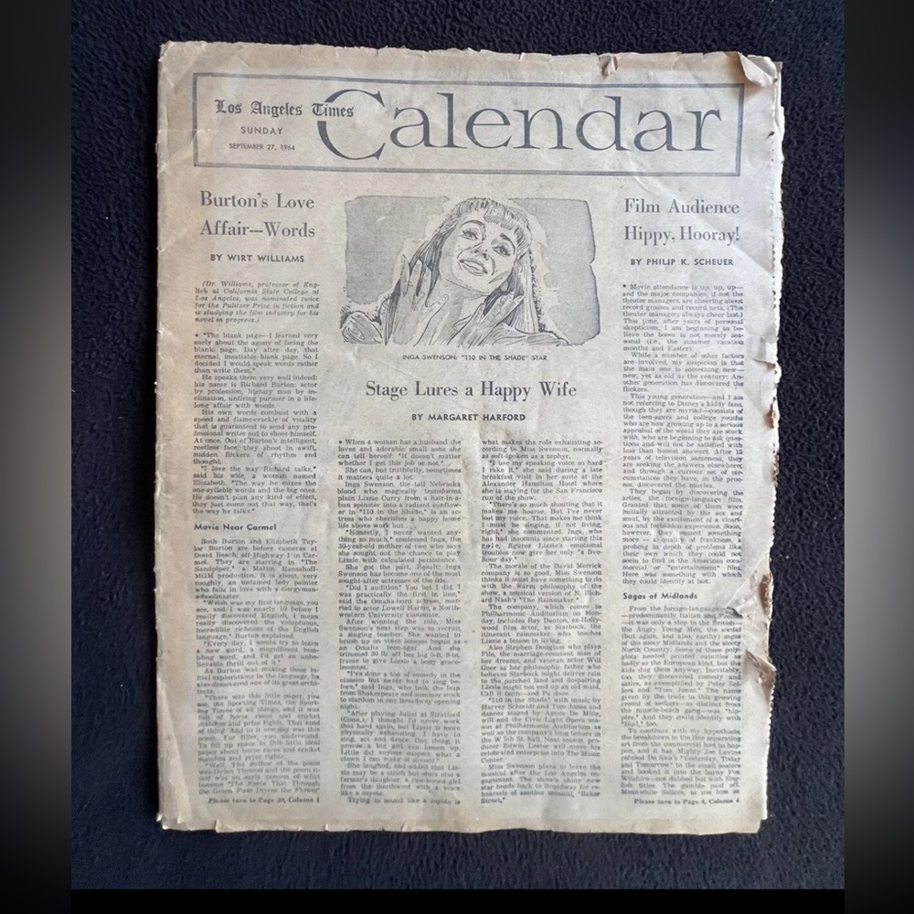 Los Angeles Times Calendar Section 9/27/64 Newspaper Doris Roberts Estate Sale..